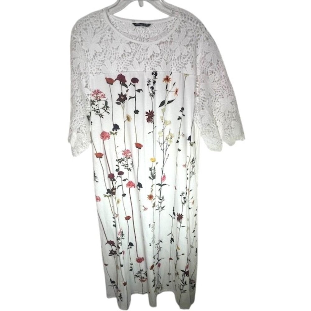 Nora Cora White Floral Dress with Battenburg Lace Yoke and Sleeves- Size XL